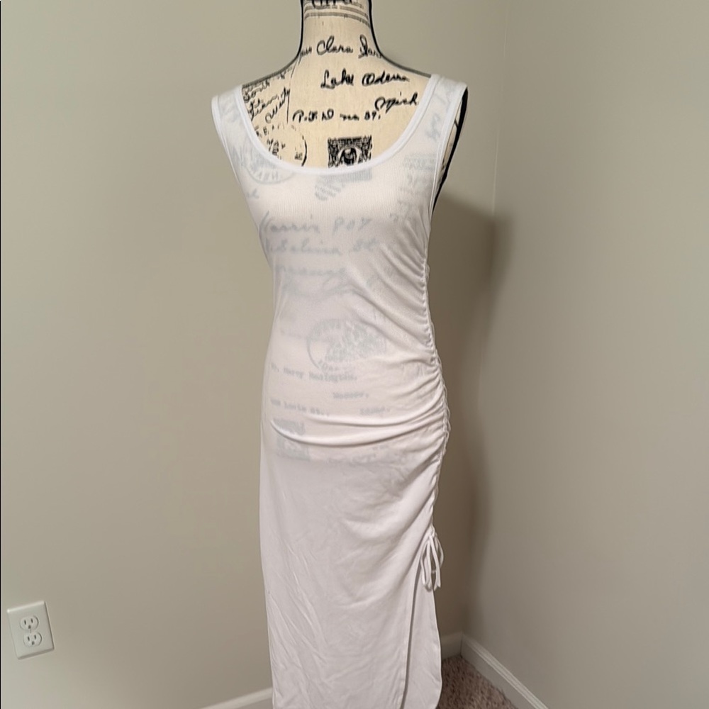 Wayf White Asymmetrical Ruched Sheath Dress